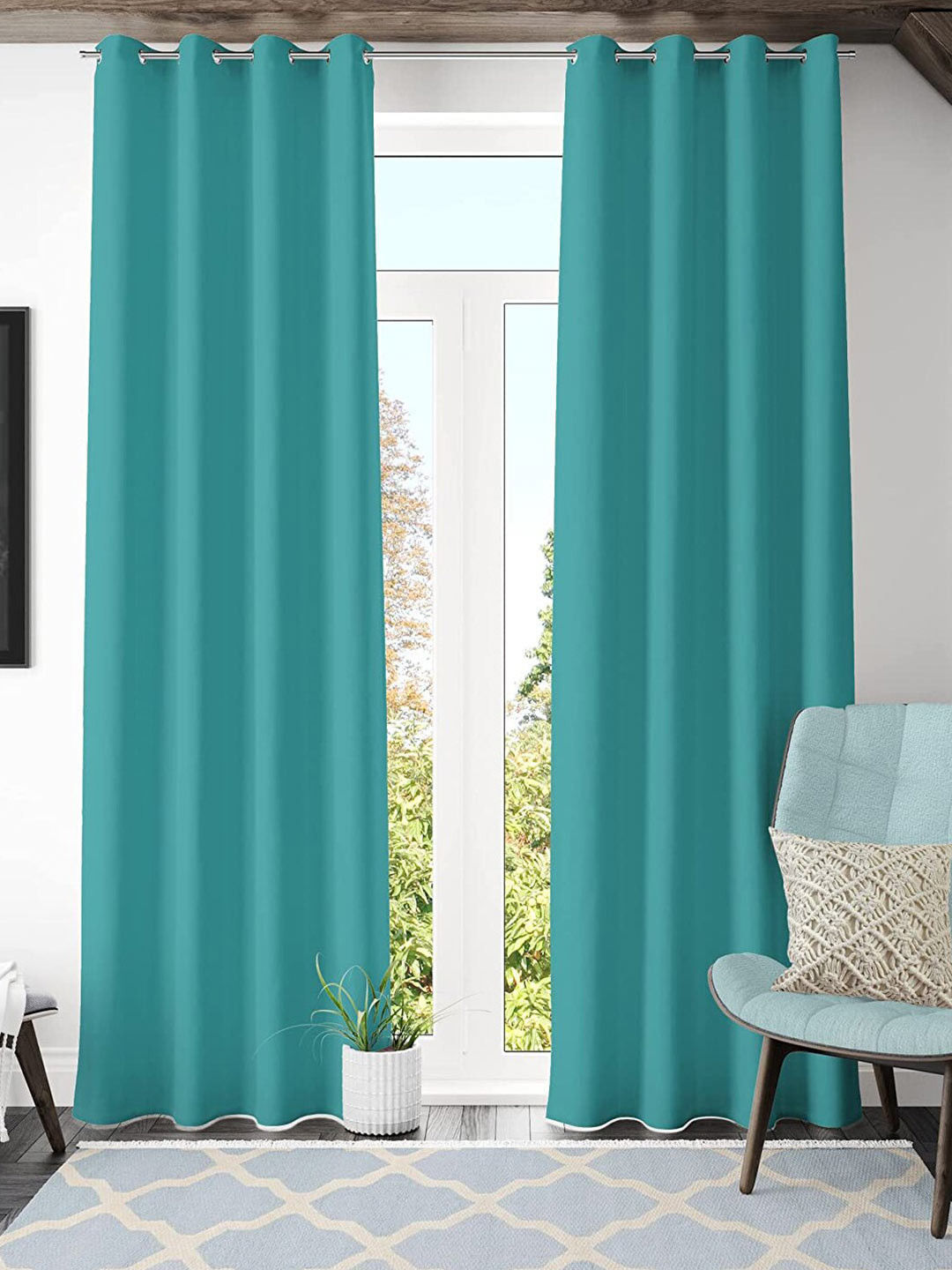 Kuber Industries Aqua Green Black Out Door Curtain