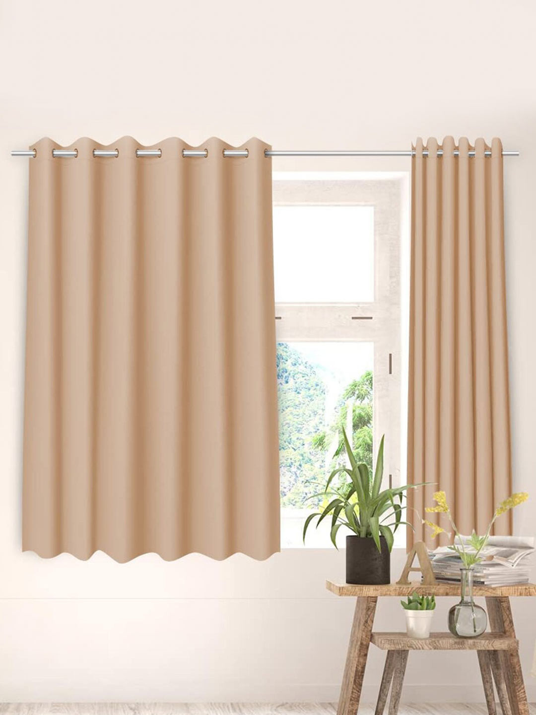 Kuber Industries Gold-Toned 2 Pieces Black Out Window Curtains