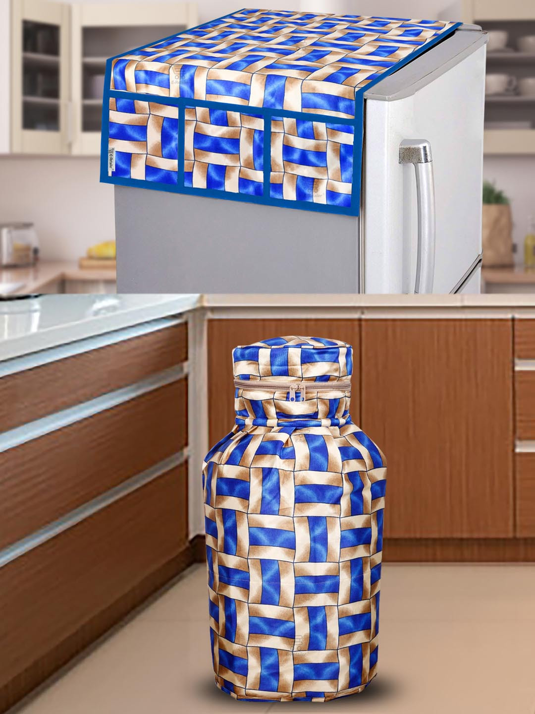 E-Retailer Blue & Brown 2 Pieces Printed Appliance covers