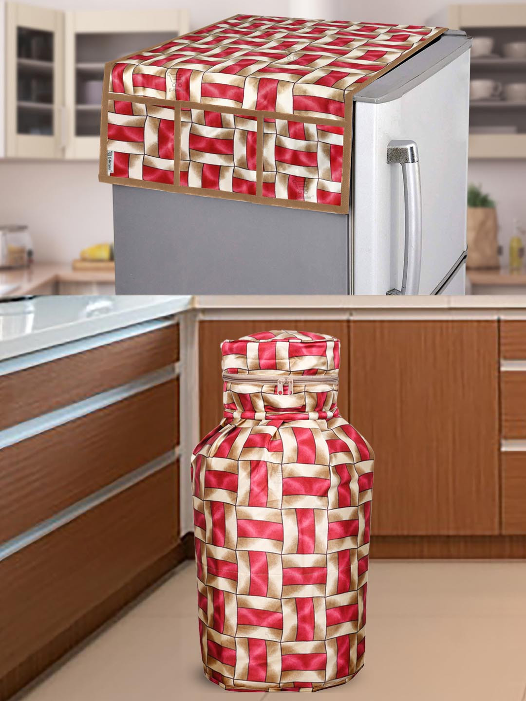 E-Retailer Red & White 2-Pieces Printed Appliance Covers