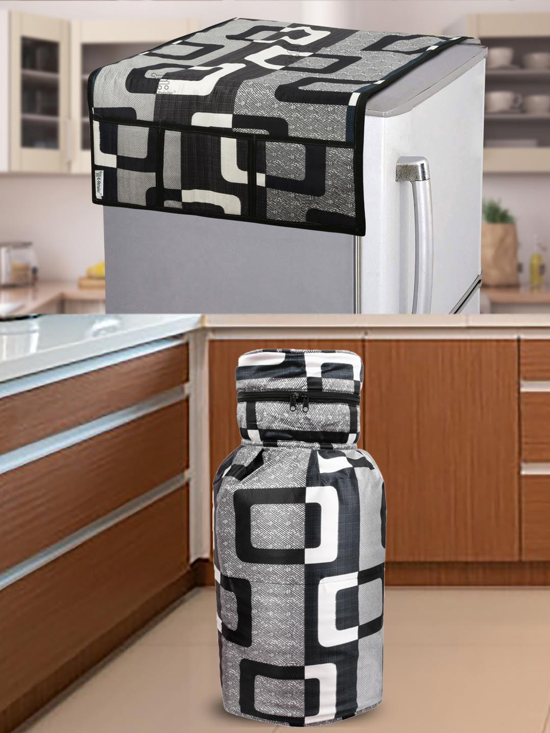 E-Retailer Black & Grey 2-Pieces Printed Durable Appliance Covers