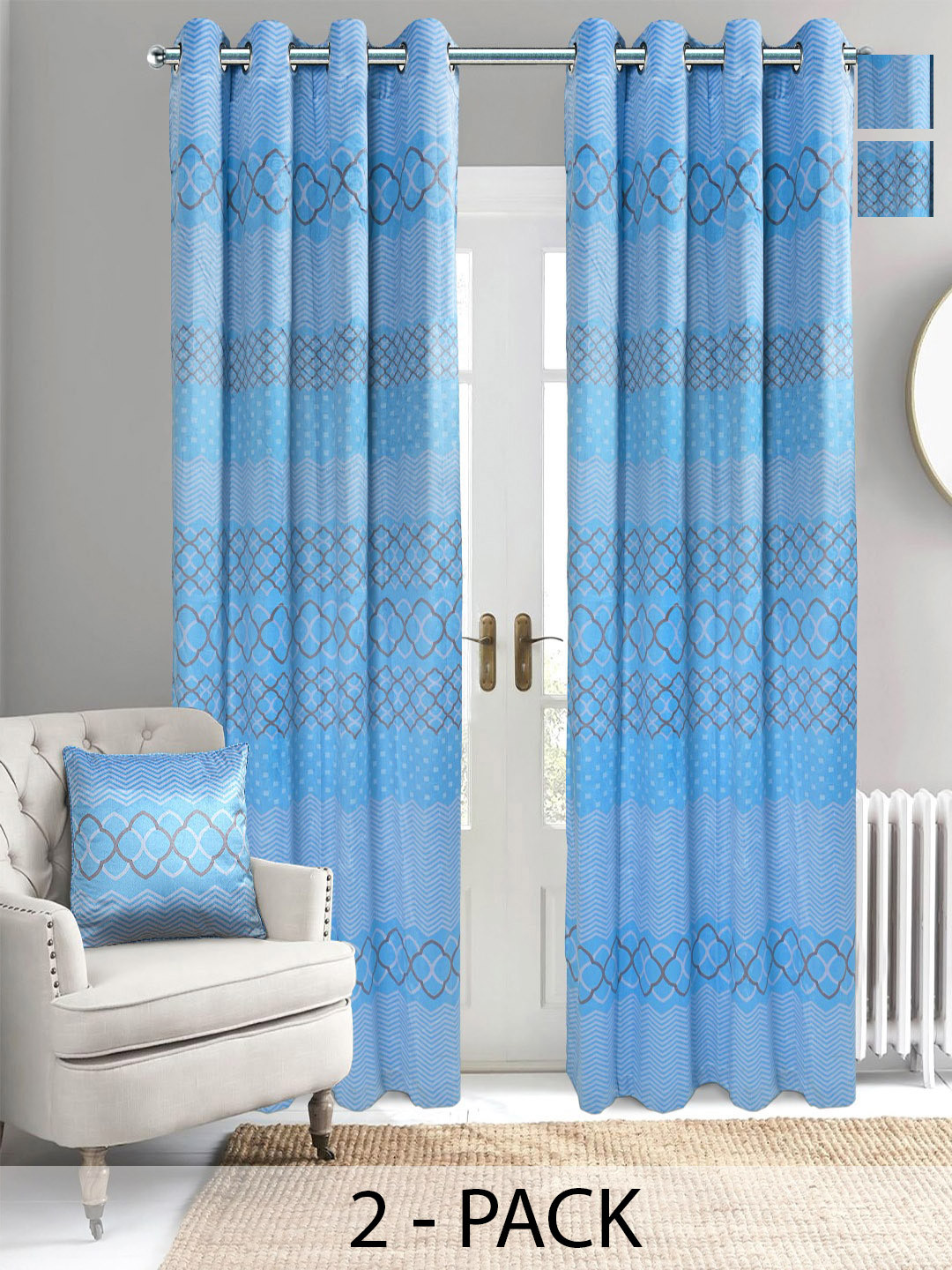 Saral Home Quite Velvet Set of 2 Lt.Blue Long Door Curtains