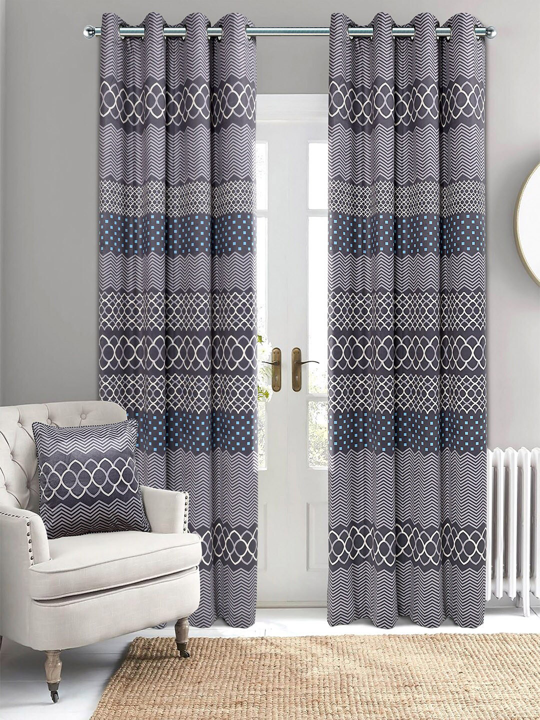 Saral Home Quite Velvet Set of 2 Dk.Grey Long Door Curtains