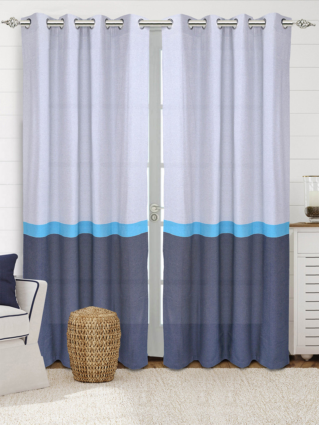 Saral Home Awning Cotton Set of 2 Lt.Grey Long Door Curtains