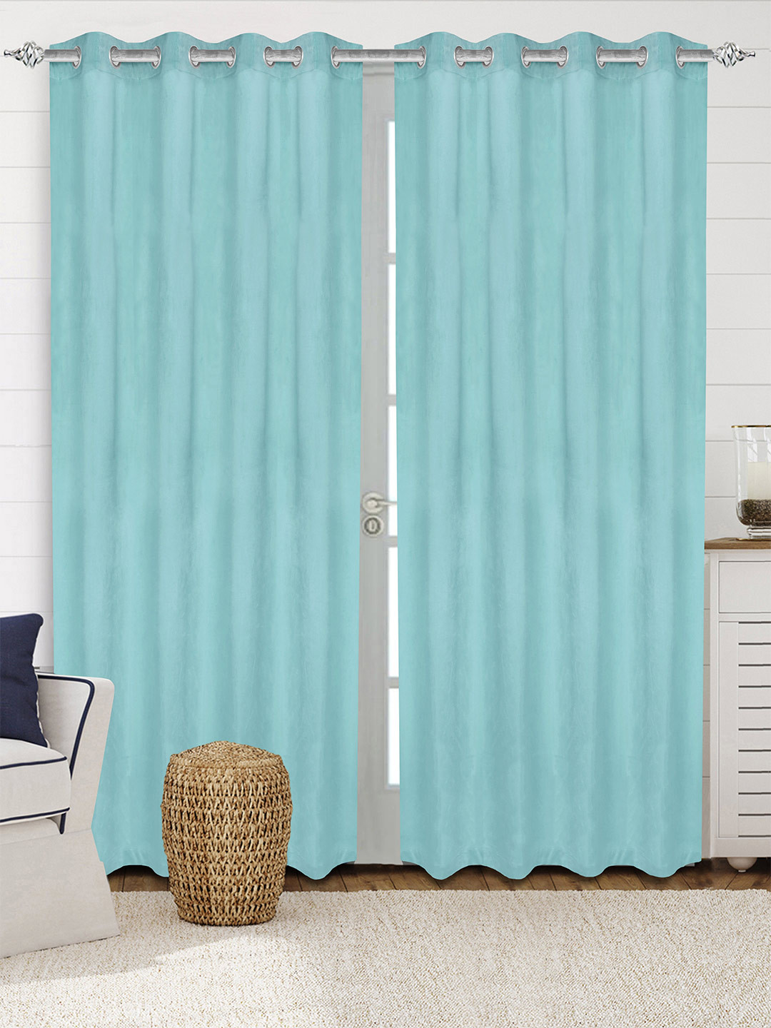 Saral Home LA CRME Set of 2 Teal Long Door Curtains
