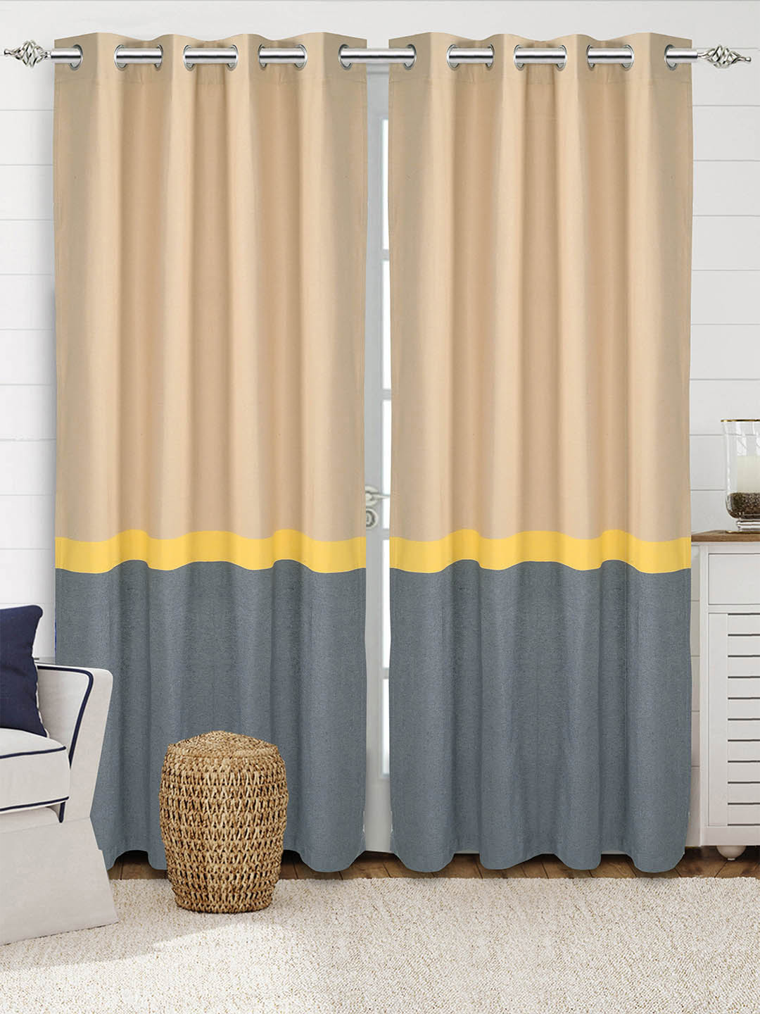 Saral Home Awning Cotton Set of 2 Dk.Grey Long Door Curtains