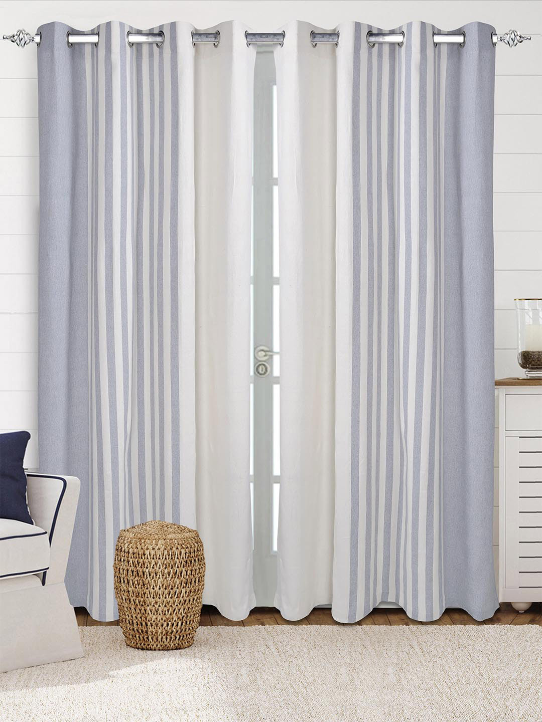 Saral Home Balanced Cotton Set of 2 Grey Long Door Curtains