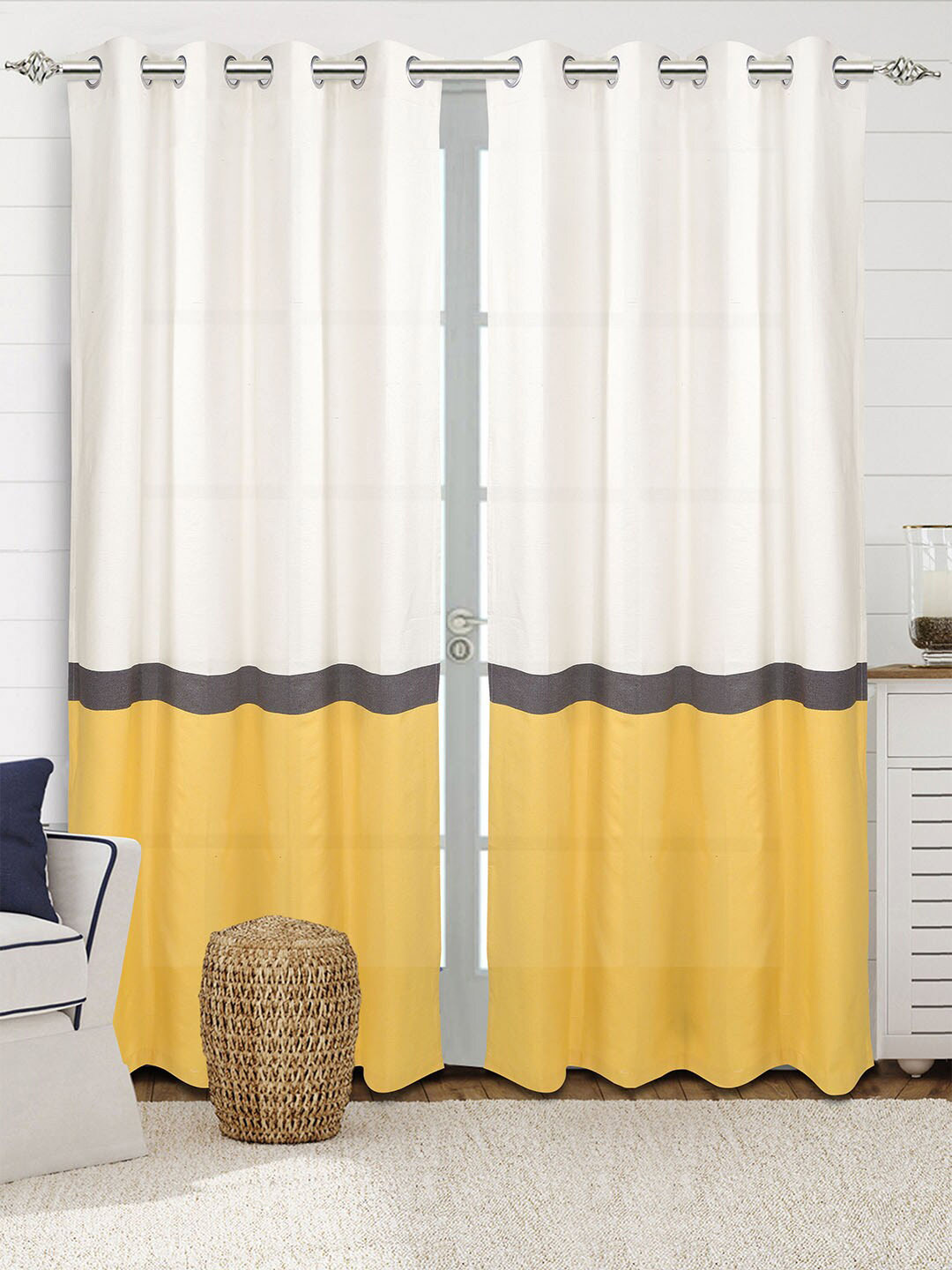 Saral Home Awning Cotton Set of 2 Yellow Long Door Curtains