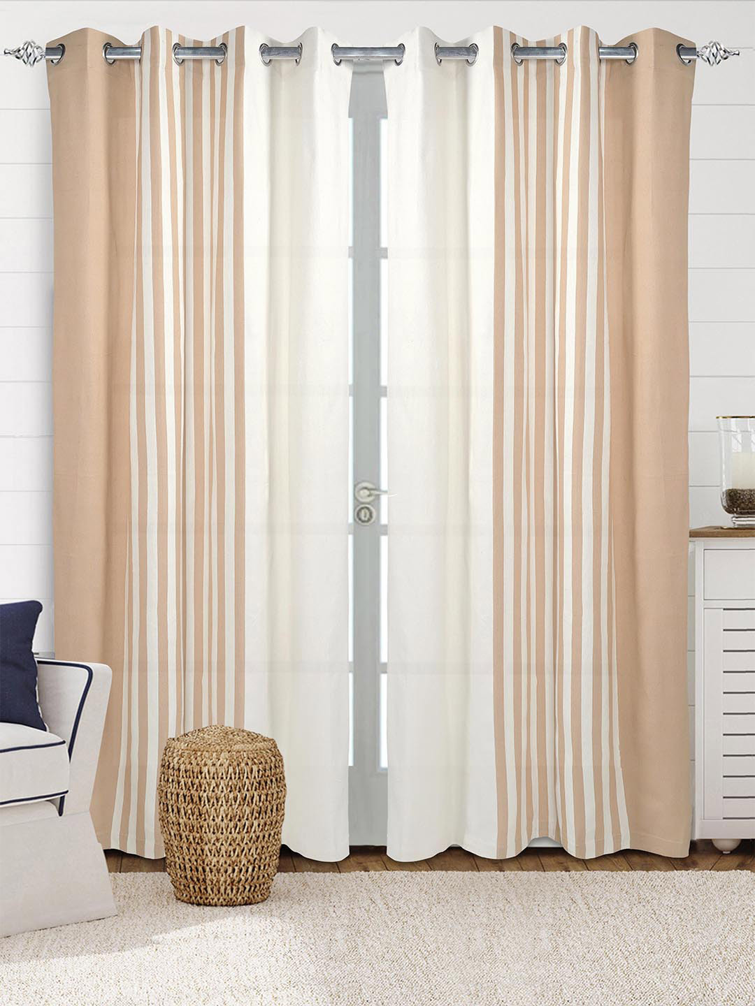 Saral Home Balanced Cotton Beige. Long Door Curtains
