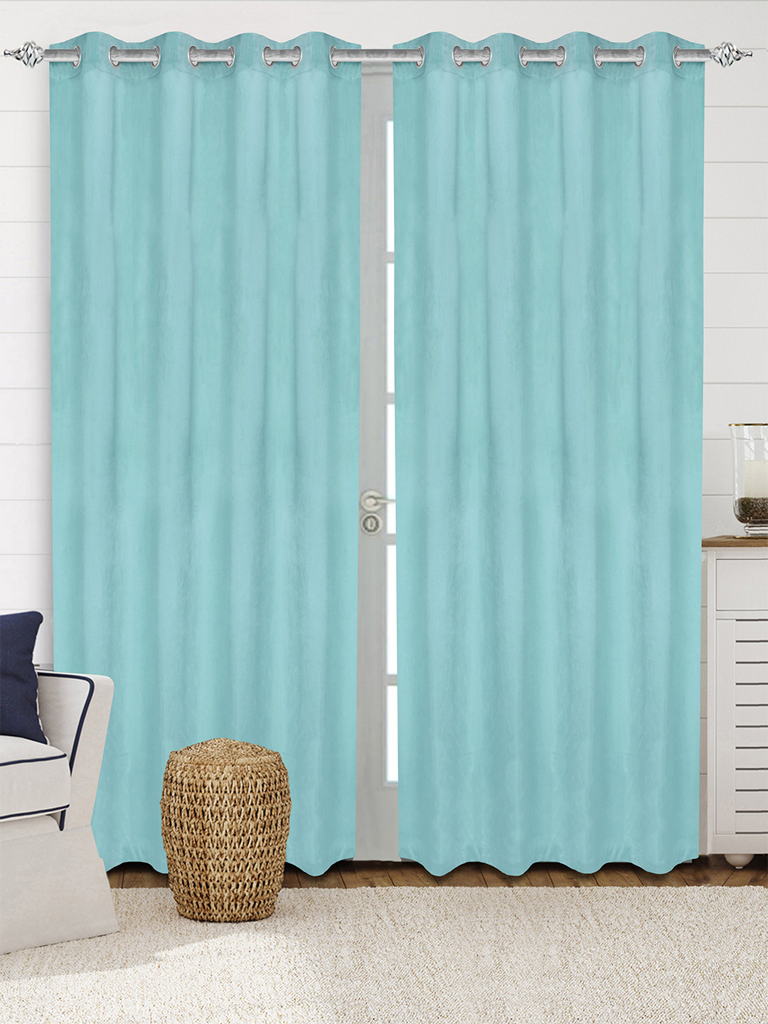 Saral Home LA CRME Set of 2 Teal Long Door Curtains
