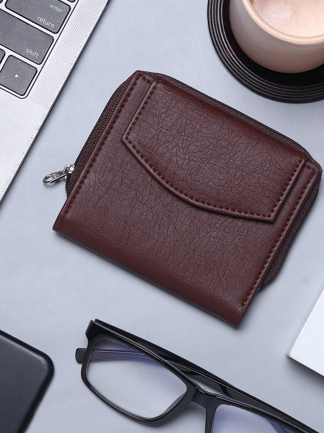 SAMTROH Women Zip Detail PU Zip Around Wallet