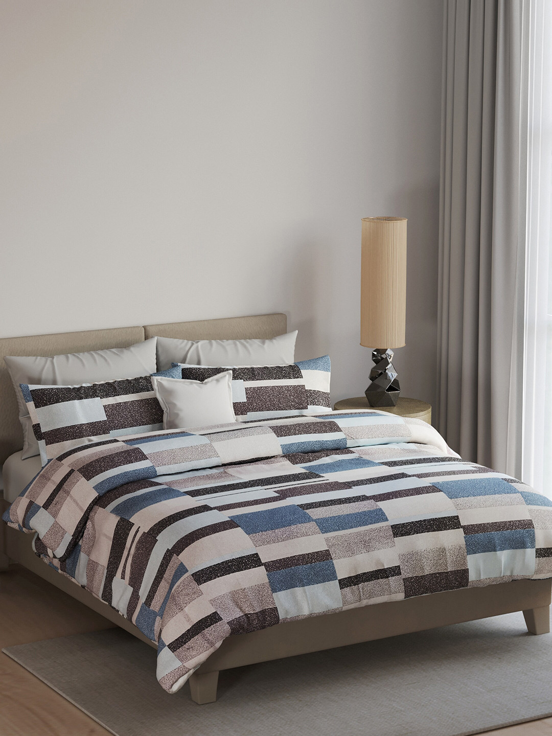 LABHAM Easy Living Blue Abstract Cotton 180 TC King Fine Bedsheet with 2 Pillow Covers-88 x 100 inches
