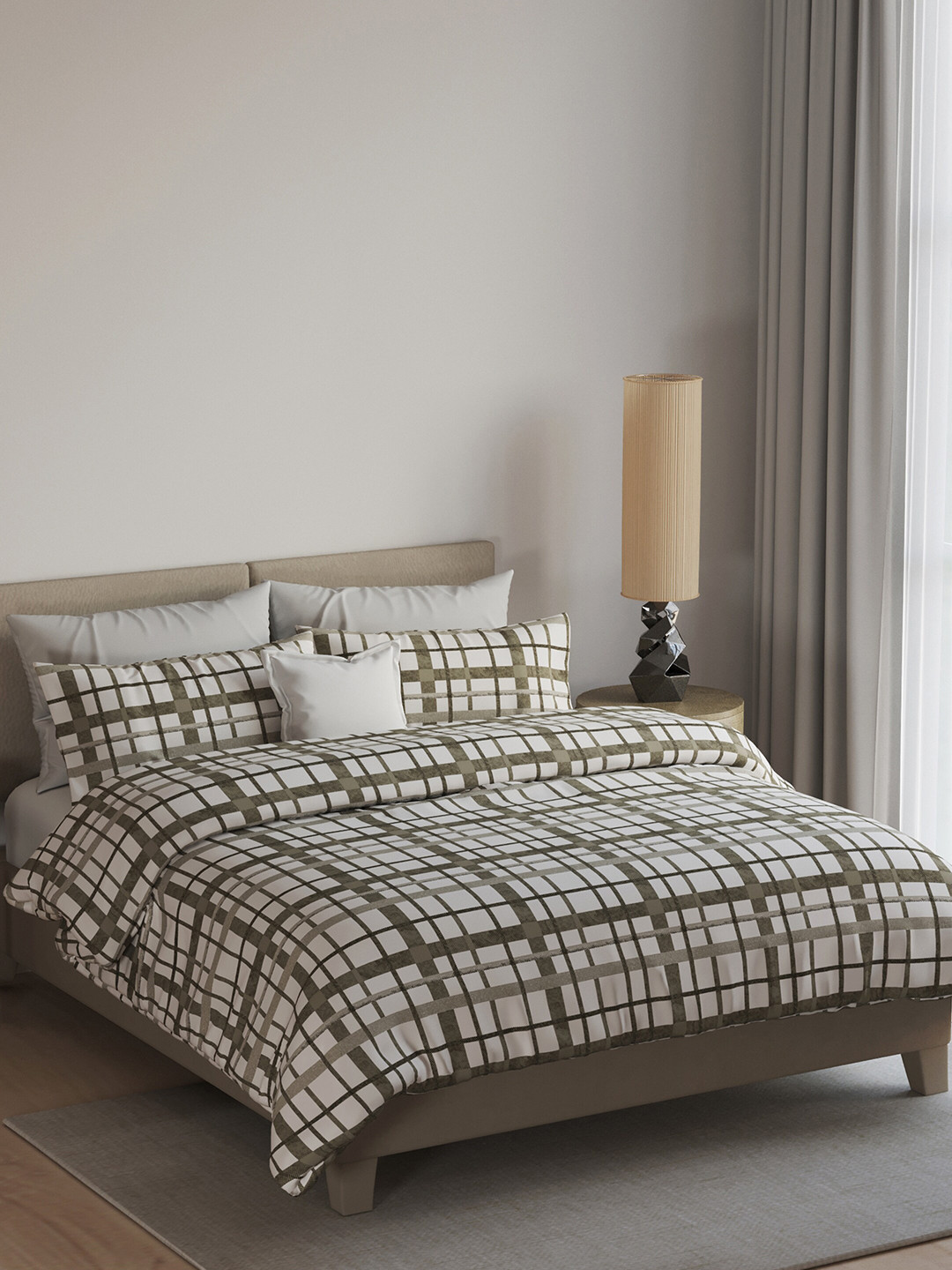 LABHAM Easy Living Grey Geometric Cotton 180 TC King Fine Bedsheet with 2 Pillow Covers-274 x 274 cm