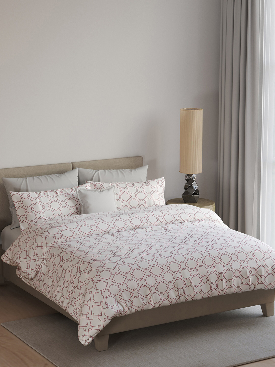 LABHAM Easy Living White Geometric Cotton 180 TC King Fine Bedsheet with 2 Pillow Covers-108 x 108 inches