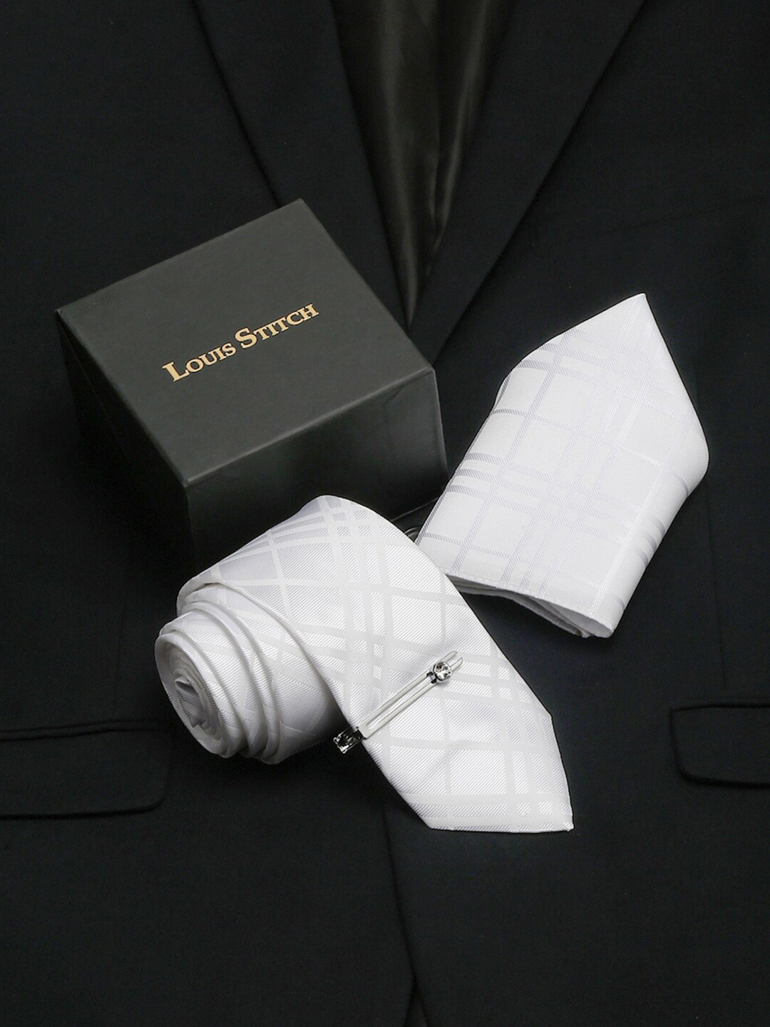 LOUIS STITCH Men Snow White Italian Silk Necktie Accessory Gift Set