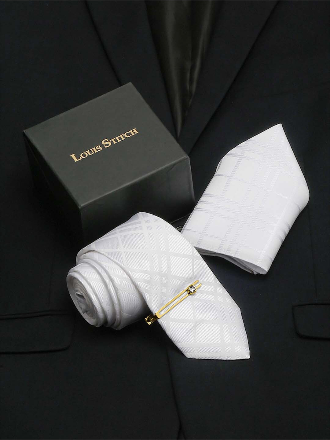 LOUIS STITCH Men Snow White Italian Silk Necktie Accessory Gift Set