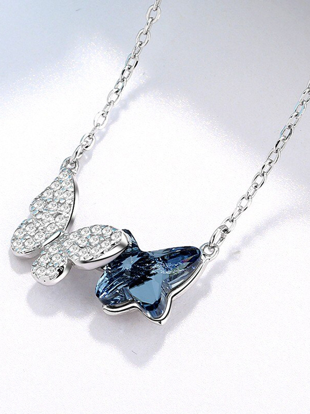 MYKI Silver-Plated Pendant Double Butterfly Pendant