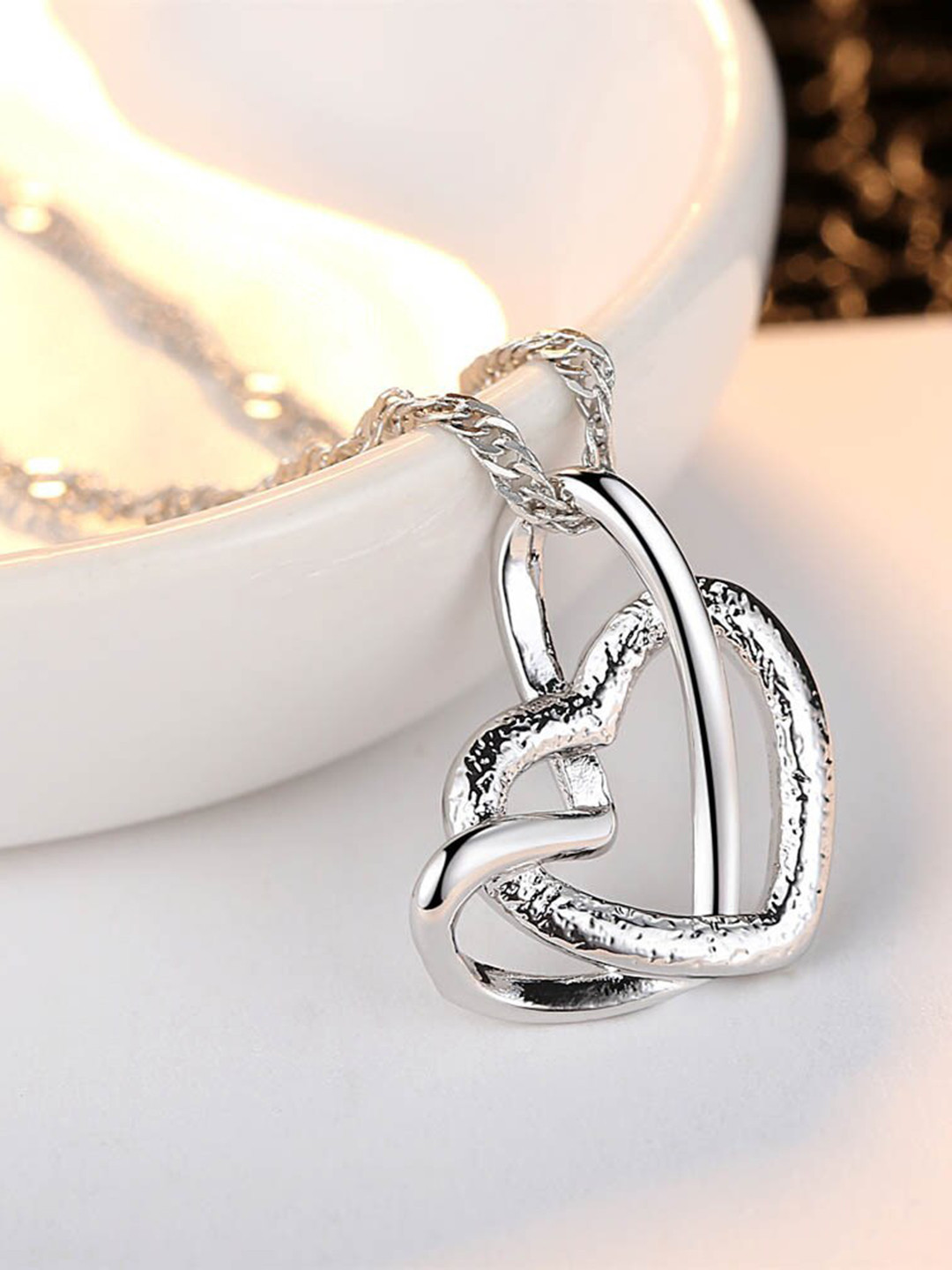 MYKI Sterling Silver Twirlling Double Heart Pendant