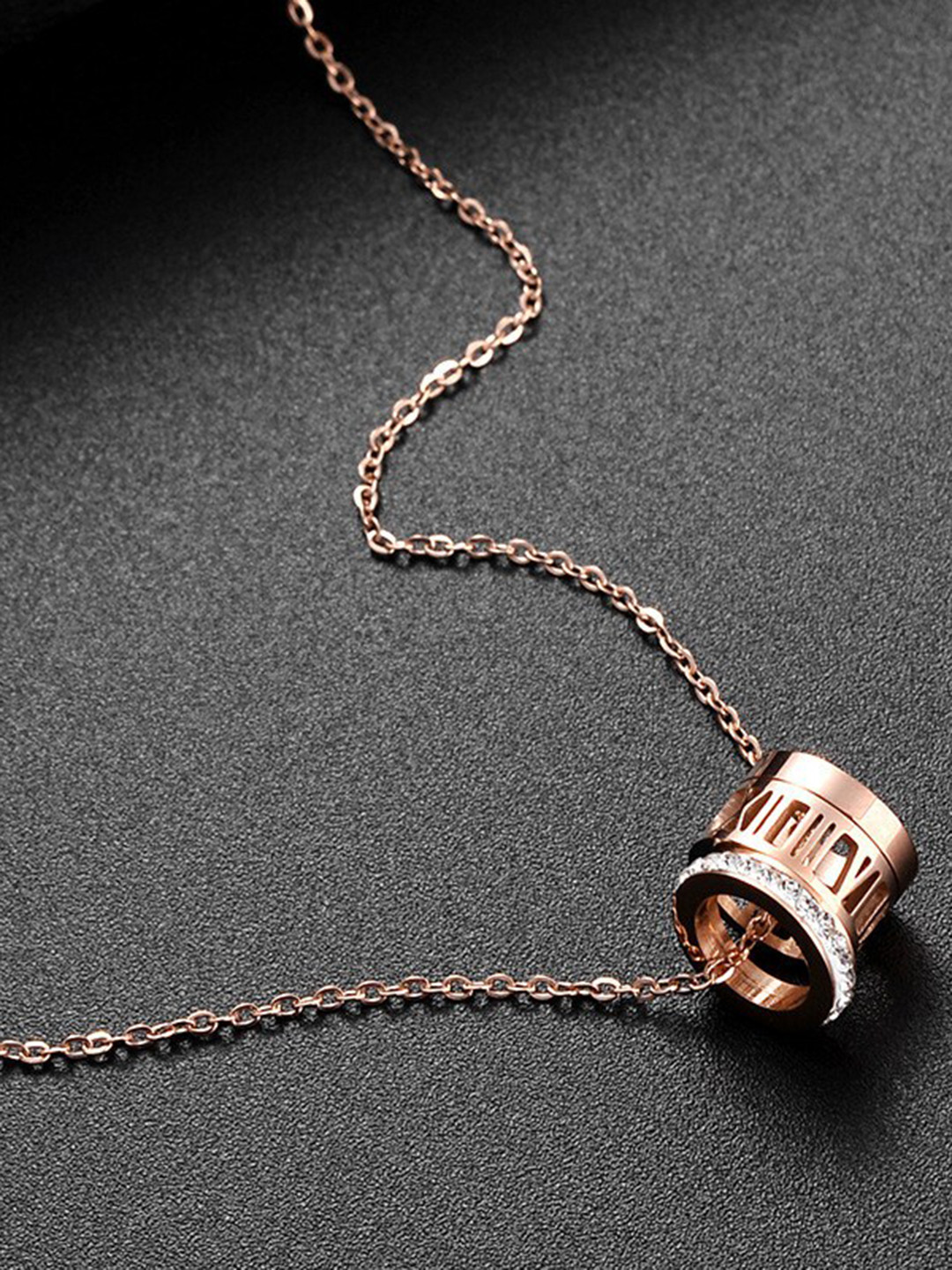 MYKI Rose Gold-Plated Very Elegant Roman Numbers CZ Pendant