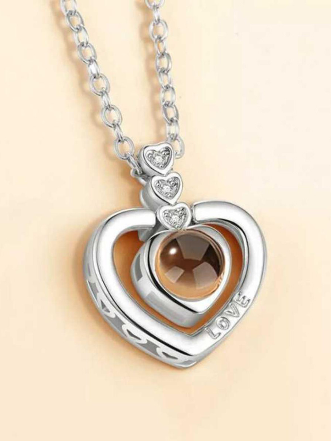 MYKI Women Silver-Plated Heart Cubic Zirconia Pendant With Chain