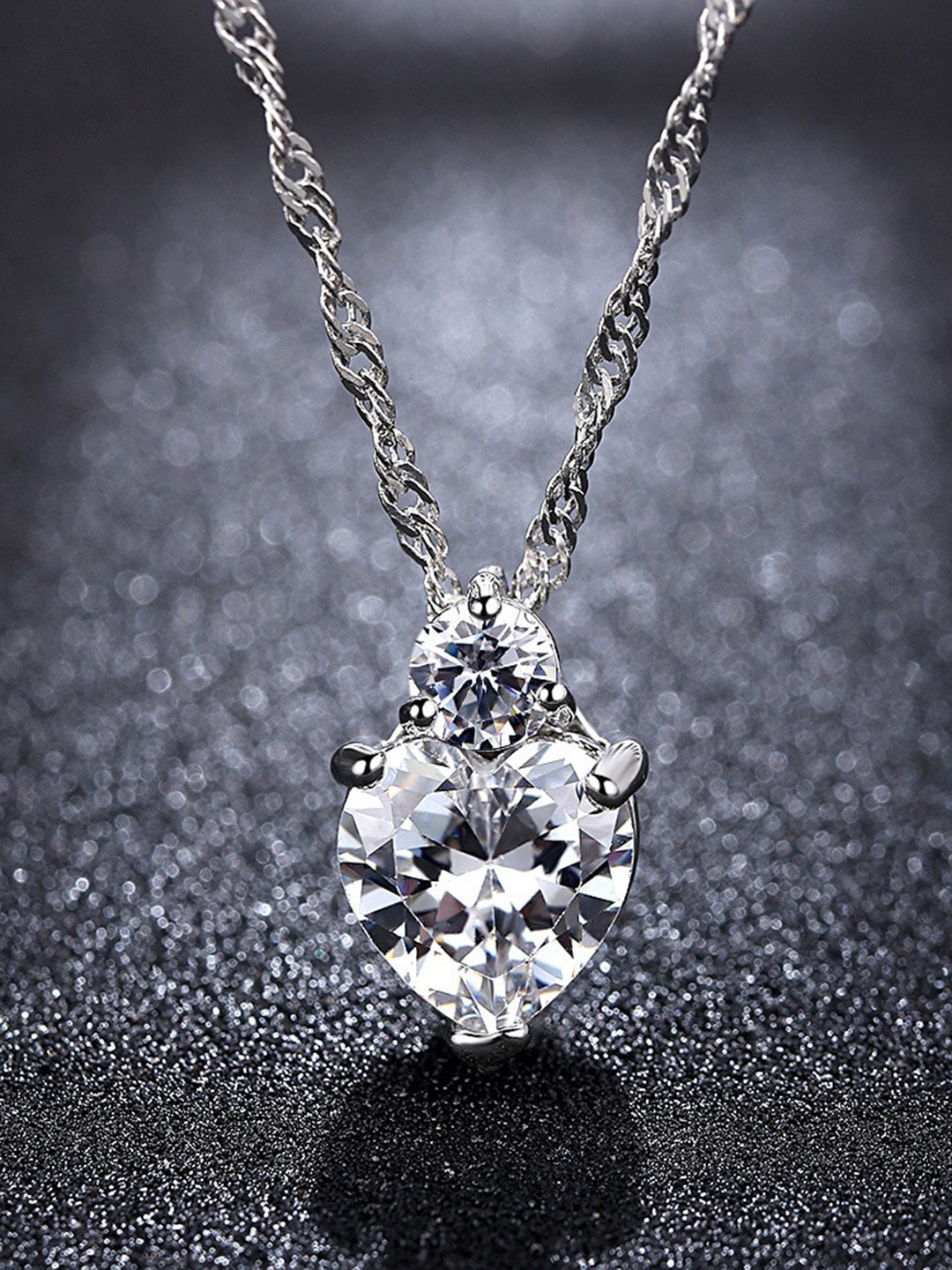 MYKI Women Silver-Plated Cubic Zirconia Pendant With Chain