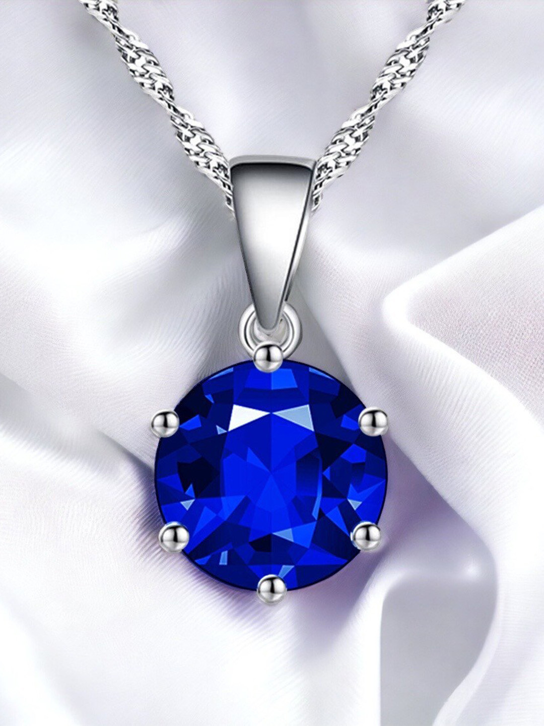 MYKI Silver-Plated American Diamond Pendant With Chain