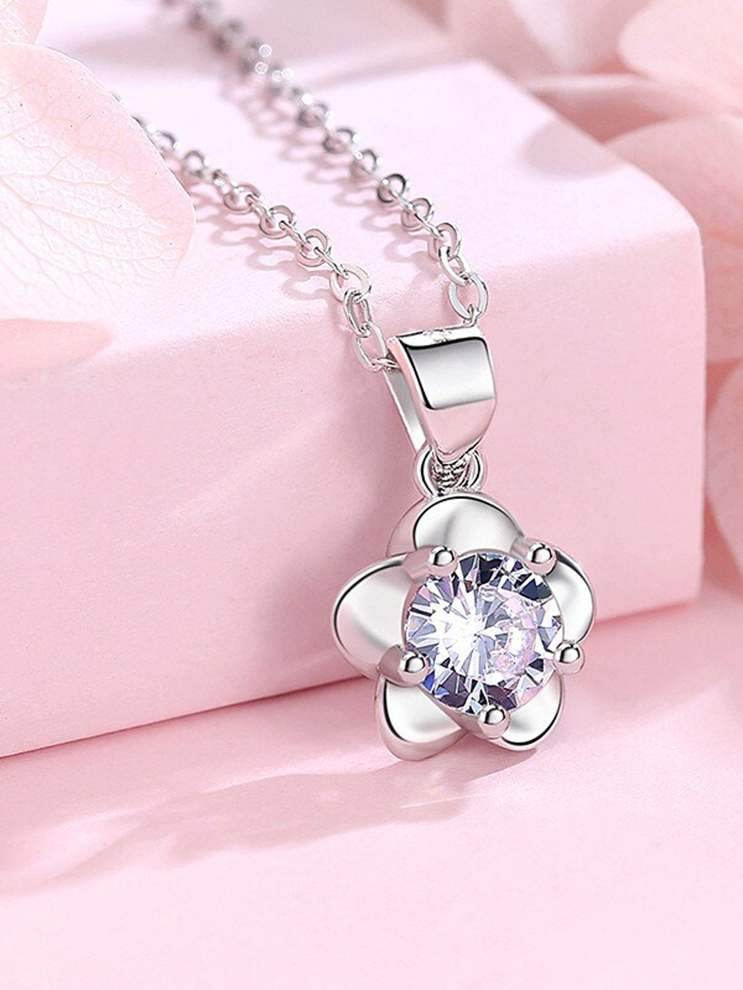 MYKI Women Cubic Zirconia Simple Flower Pendant