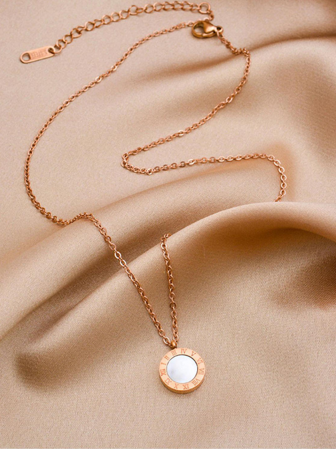 MYKI Rose Gold-Plated Reversable Roman Number Pendant With Chain