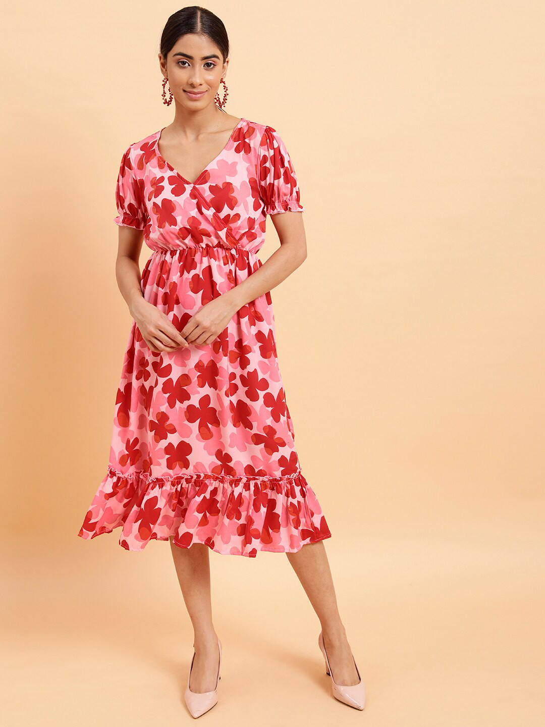 MINT STREET Floral Printed Fit & Flare Midi Dress