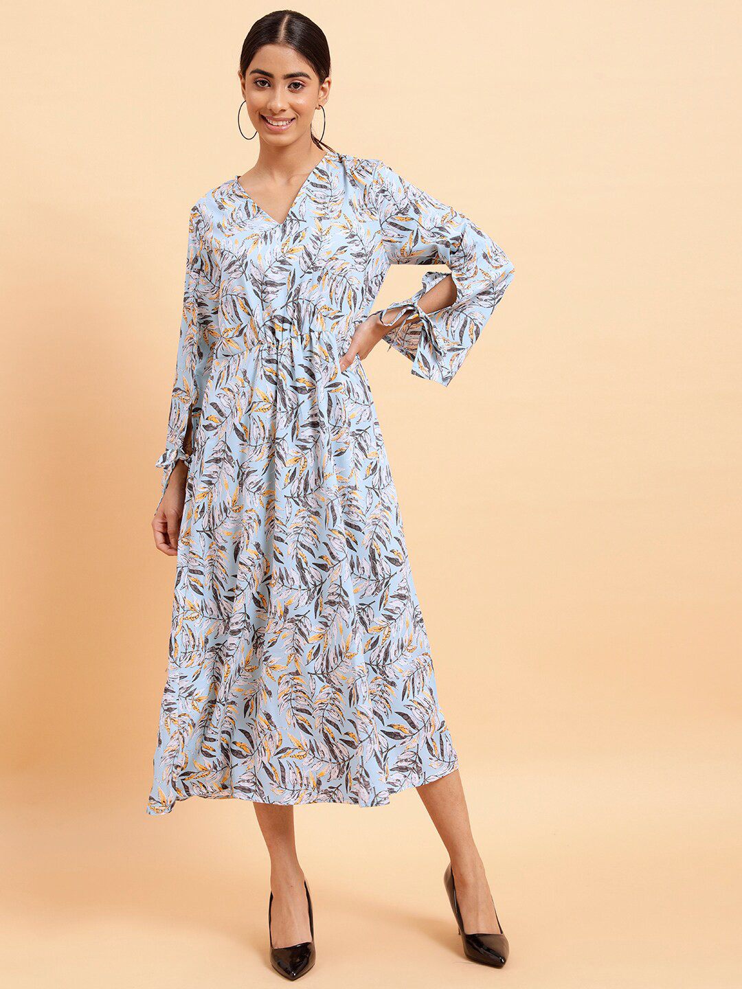 MINT STREET Floral Printed A-Line Midi Dress