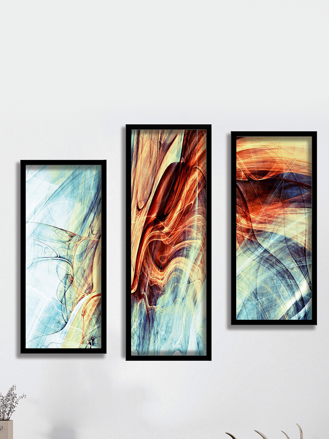 SAF Blue & Red 3 Pieces Abstract Painting Water Proof Wall Arts