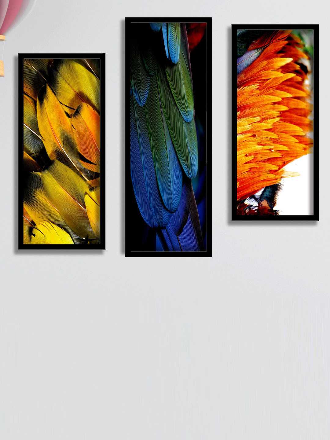 SAF Green & Blue 3 Pieces Abstract Colorful Leaves Painting Water Proof Wall Arts