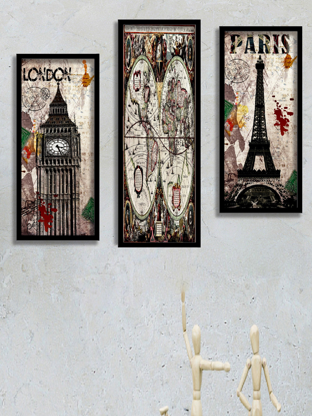 SAF Abstract London and paris Paper 3 Pcs Wall Rectangle Paintings Wall Art