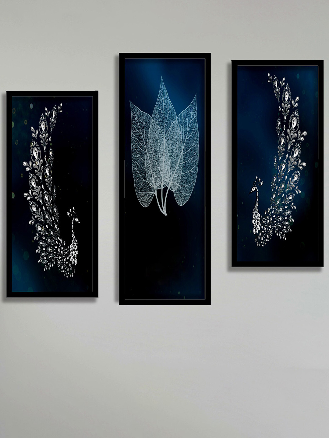 SAF Black & Blue 3 Pieces Painting Framed Water Proof Wall Arts