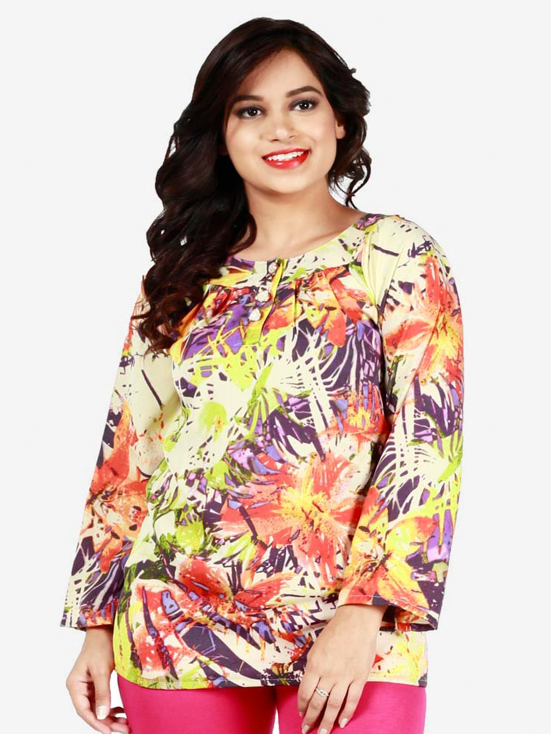 Fashionable Multicoloured Floral Print Top