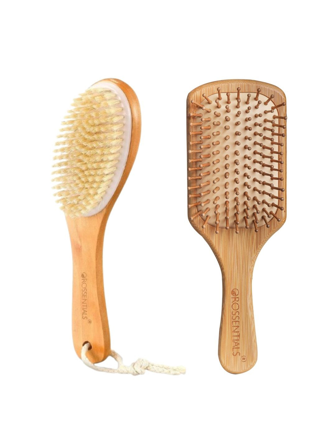 OROSSENTIALS Set Of 2 Wooden Neem Hair Brush & Body Brush