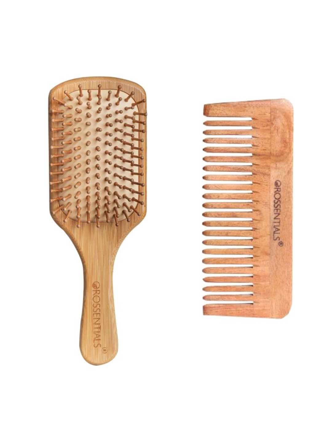 OROSSENTIALS Set Of 2 Neem Wooden Hair Brush & Detangle Comb