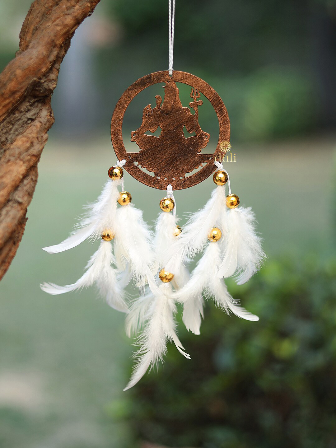 DULI White & Beige Shivji Dreamcatcher Feathers Car Hanging