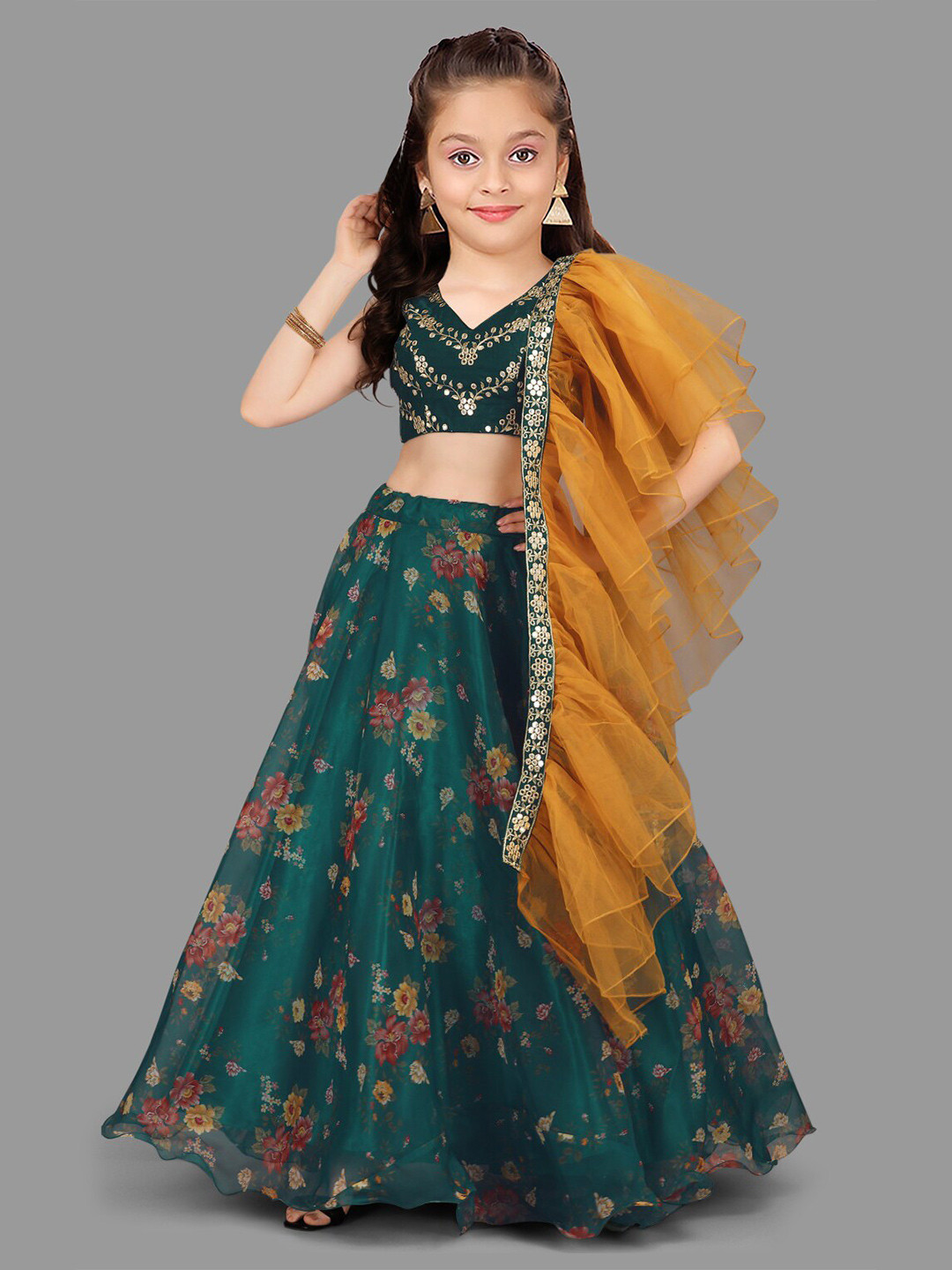 BAESD Girls Embroidered Semi-Stitched Lehenga & Unstitched Blouse With Dupatta