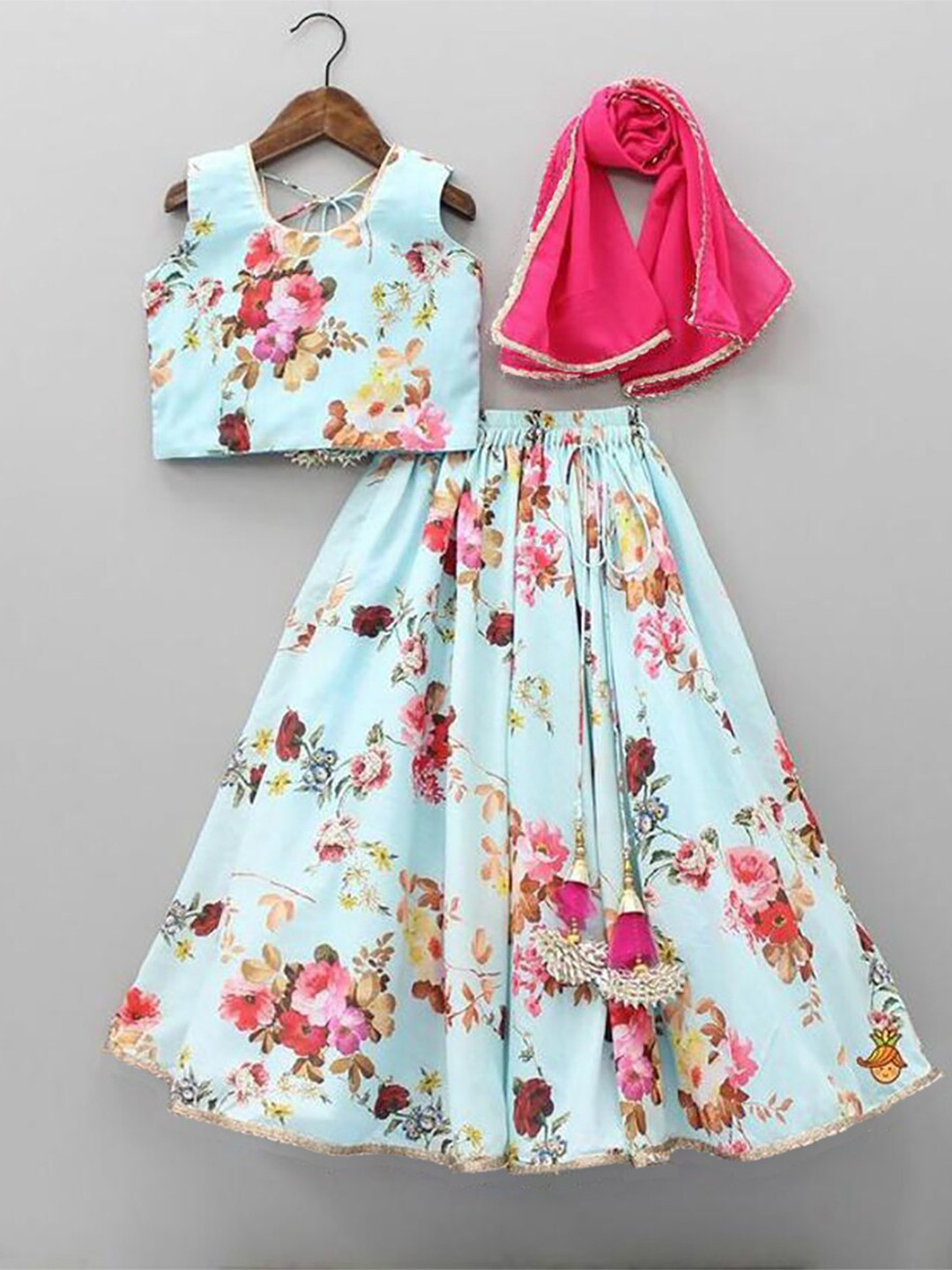 BAESD Girls Printed Semi-Stitched Lehenga & Unstitched Blouse With Dupatta