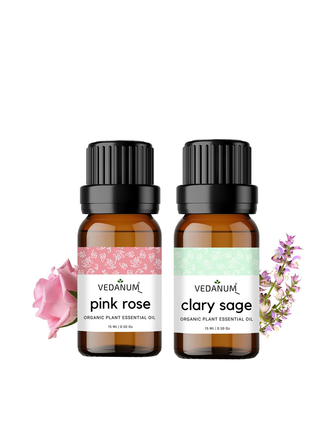 VEDANUM 2-Pcs Transparent Pink Rose & Clary Sage Aroma Oils