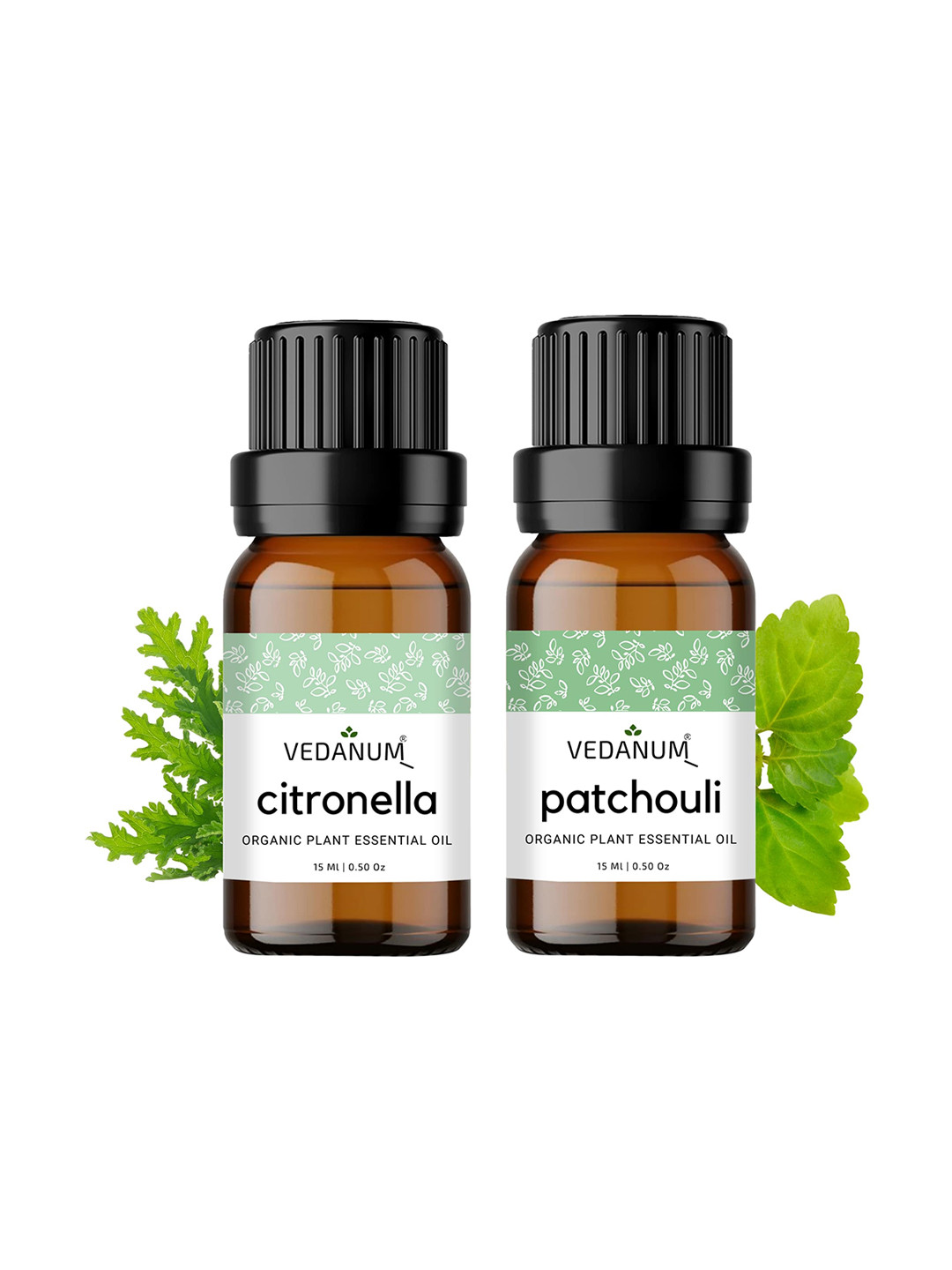 VEDANUM Set of 2 Organic Plant Essential Oils 15 ml Each - Citronella and Patchouli