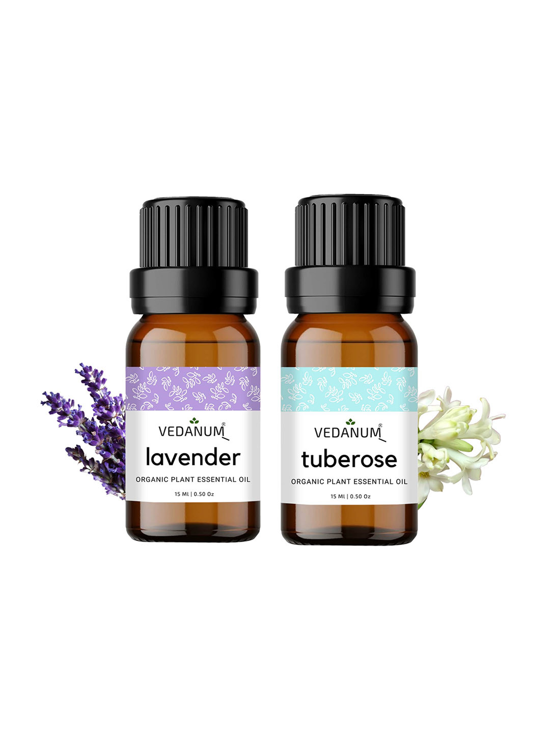 VEDANUM Set of 2 Organic Plant Essential Oils 15 ml Each - Lavender & Tuberose