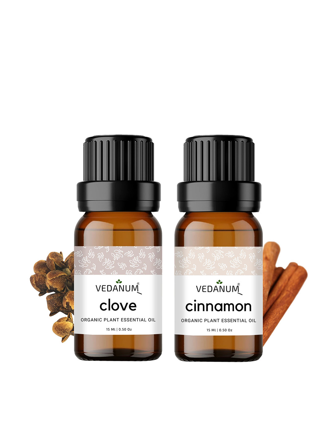 VEDANUM Set of 2 Clove & Cinnamon Organic Plant Essential Oil 15 ml (Each)