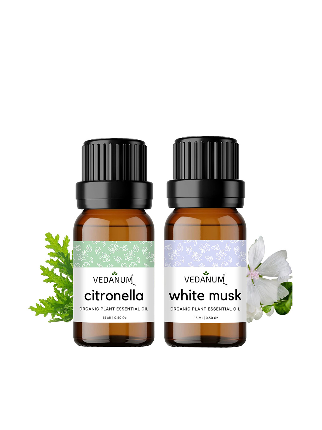 VEDANUM Set of 2 Citronella & White Musk Organic Plant Essential Oil 15 ml (Each)