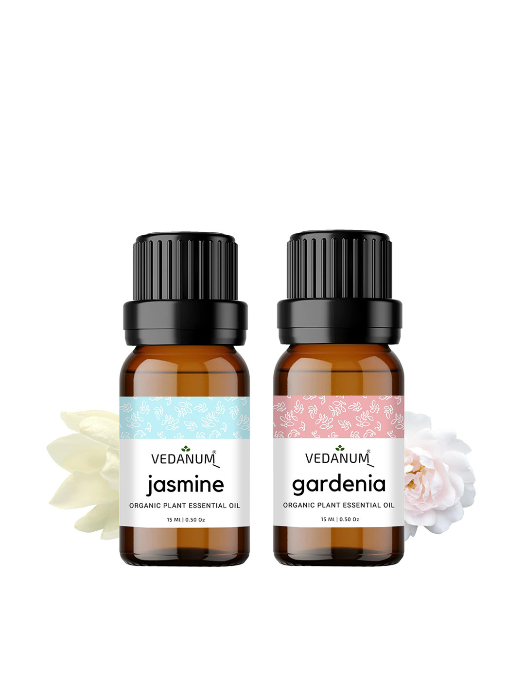VEDANUM Set of 2 Organic Plant Essential Oils 15ml each - Jasmine & Gardenia