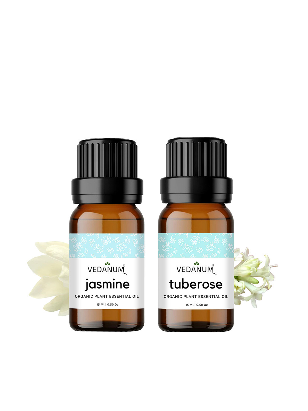 VEDANUM Set of 2 Organic Plant Essential Oils 15ml each - Jasmine & Tuberose