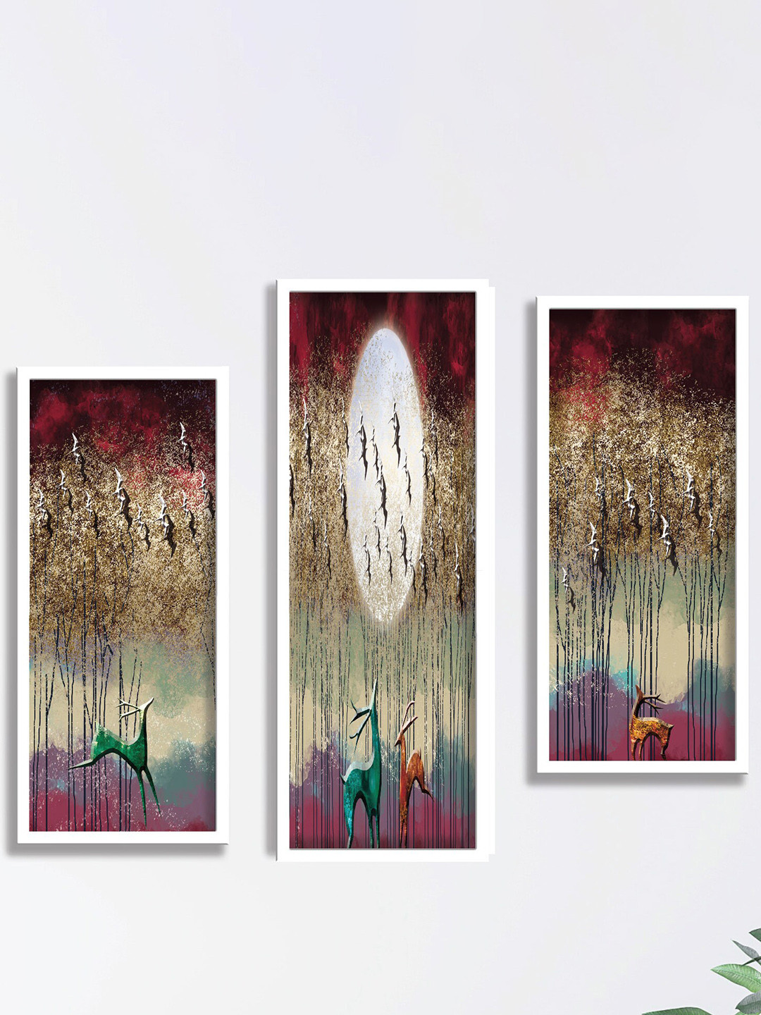 SAF Abstract Deer Art Canvas 3 Piece Wall Rectangle Paintings Wall Art