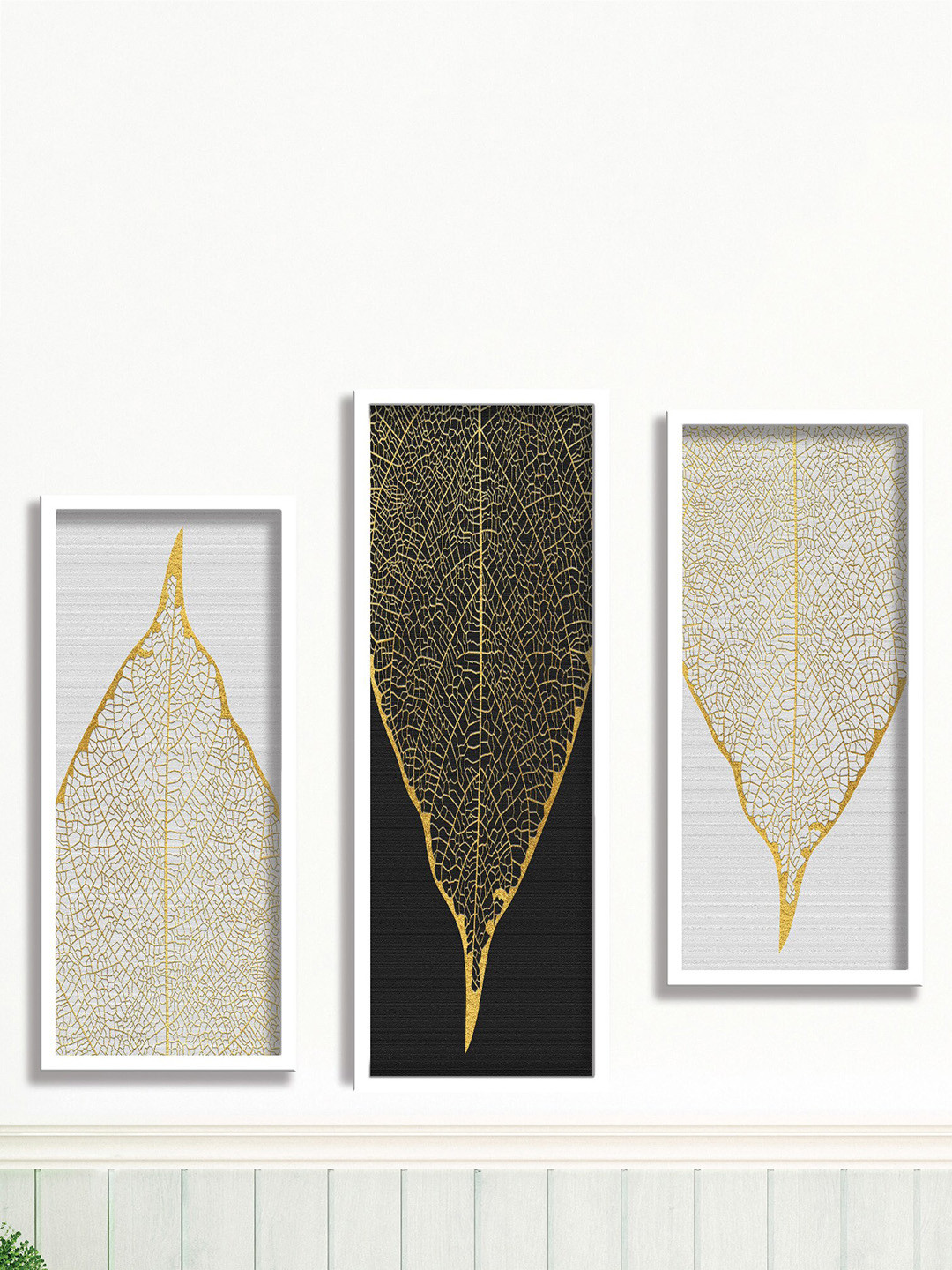 SAF Leaves Canvas 3 Pcs Wall Rectangle Paintings Wall Art -19.5x7.5In