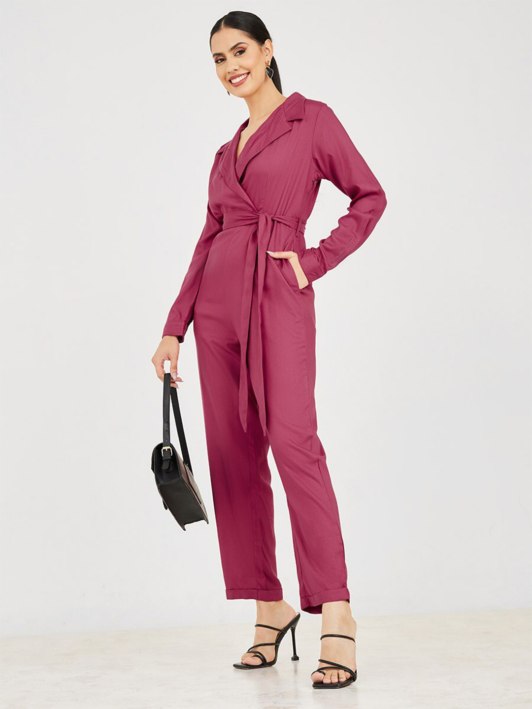 Styli Lapel Collar Waist Tie-Ups Basic Jumpsuit